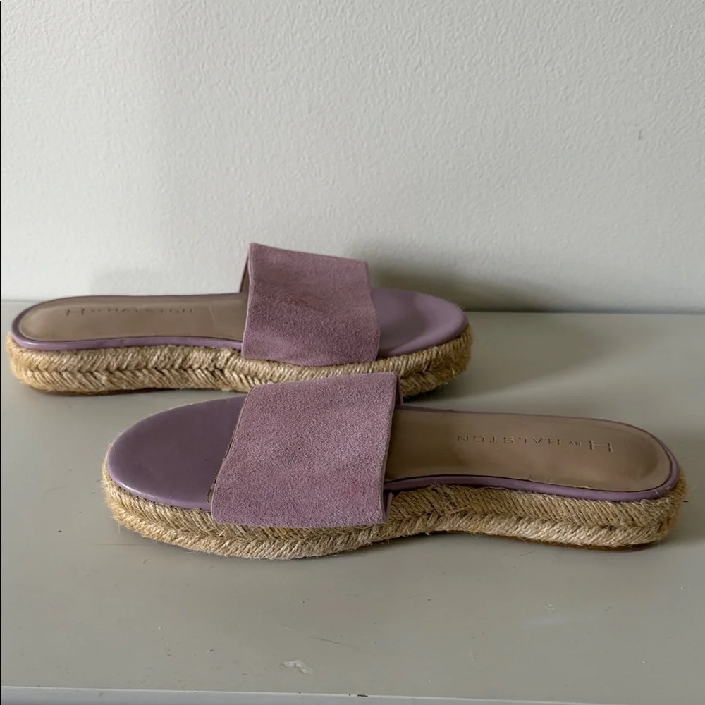 H by Halston Norma Pink/Lilac Suede Espadrille Slide Sandals. Sz 5M